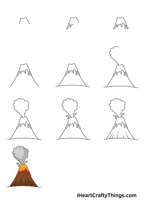 How To Draw A Volcano Step By Step .